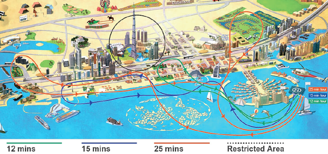 Helicopter flight in Dubai from Palm Jumeirah Map